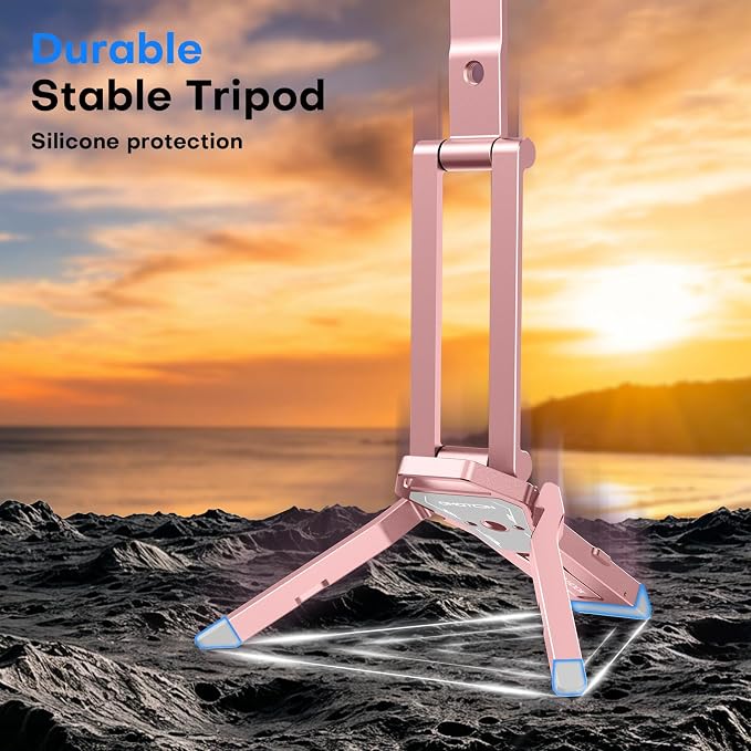 OMOTON TP06-E [3-Adjust] Sturdy Magnetic Phone Tripod for iPhone 17, Pink | Aluminium Phone Stand for MagSafe with Hook 1/4" Screw& Arca, Travel Essentials Gift for Vlog, Creators, Live - Image 9