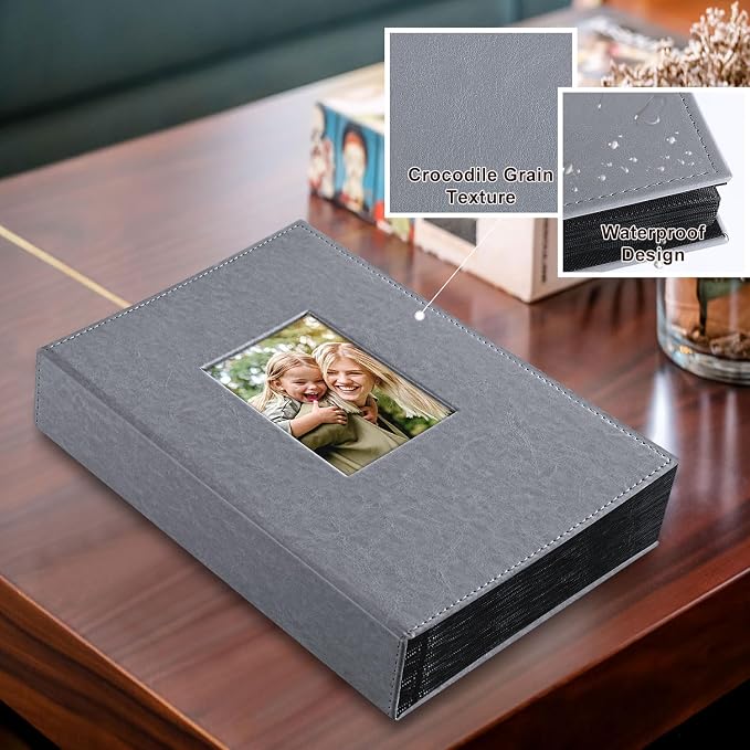 Ywlake Photo Album 4x6 300 Pockets, Leather Photo Albums Holds 300 Horizontal Only Pictures Grey - Image 2
