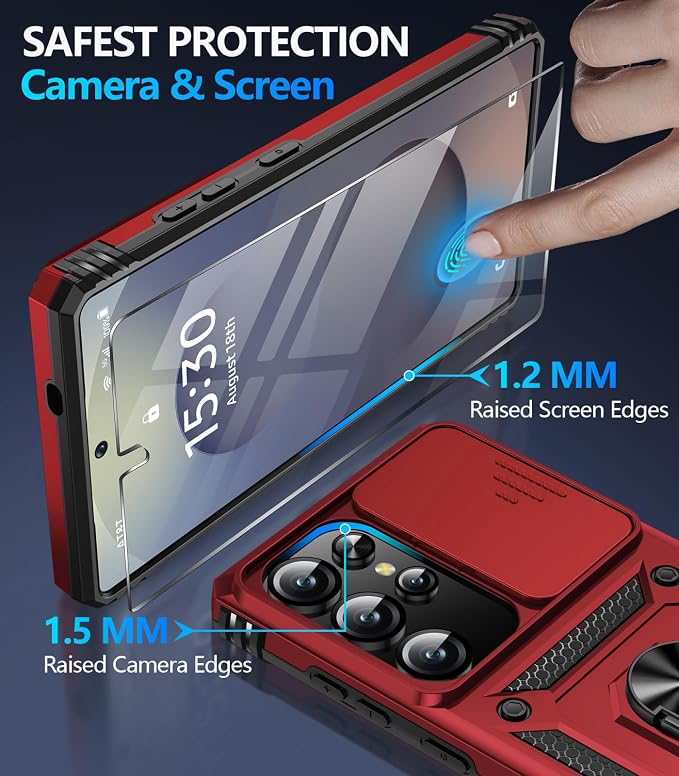 Taisairu for Samsung Galaxy S25 Ultra Case with Screen Protector & Slide Camera Lens Cover, Built-in Magnetic Ring Stand Shockproof Protective Phone Case for Samsung S25 Ultra Case (Red) - Image 7
