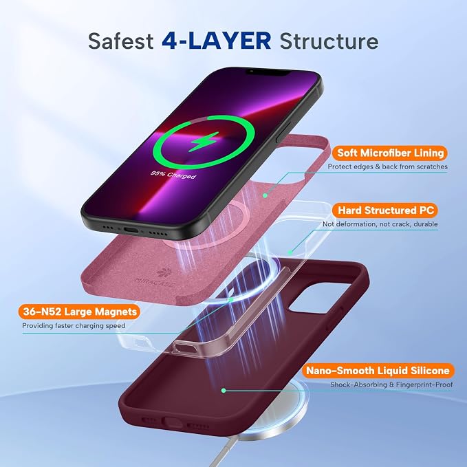 miracase Magnetic for iPhone 13 Pro Max Case, [Soft Anti-Scratch Microfiber Lining], Compatible with MagSafe, Liquid Silicone Shockproof Drop Protection Phone Case for 13 Pro Max, Wine Red - Image 2