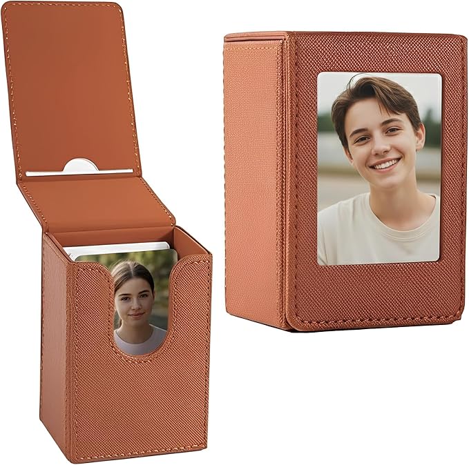 Picture Holder Storage Case Compatible with Fujifilm Instax Mini EVO Mini Liplay 12 11 SE 41 40 99 90 9 8 7S Camera Films, 2x3 Inches Hold 50 Instant Films Photos Pouch Protection Box (Brown) by pssped