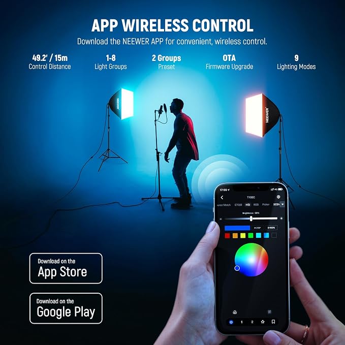 NEEWER RGB Softbox Lighting Kit with App Control & 9 Effect Modes, 2 Pack 26W FCC/IC/UL Certified LED Bulbs CRI93+ TLCI98+, E26 Porcelain Sockets, 24" Softboxes, for Studio Photography Lighting, NK800 | 9 Effects, 26W LED Bulbs, CRI93+, TLCI98+, E26 Po... - Image 3