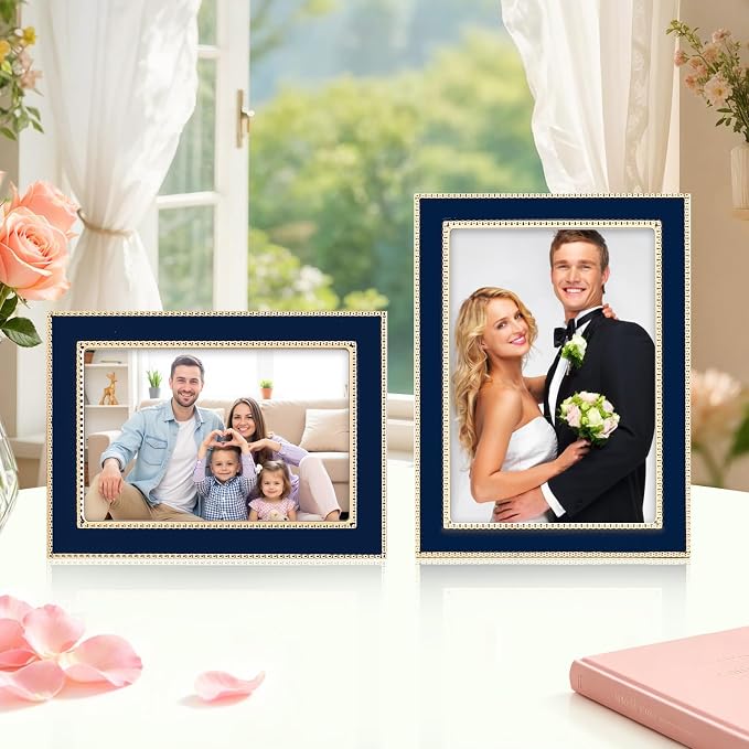 Premium Metal Picture Frame 4x6 Inches with Velvet Back Cover - Elegant and Durable Photo Frame for Displaying Cherished Memories, Perfect as Desk Decor, Home Office Accessory,Blue picture frame - Image 2