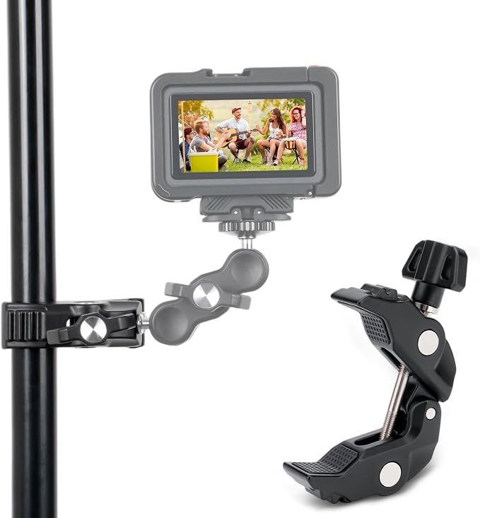 Universal Super Clamp Camera Mount, Adjustable Metal Heavy Duty Clamp with 1/4"-20 & 3/8"-16 Threads, 0.47-2.36'' Jaw Grip Desk Clamps for Magic Arm Light Stand Tube Bike Handlebar Stroller Tripod by Kiorafoto