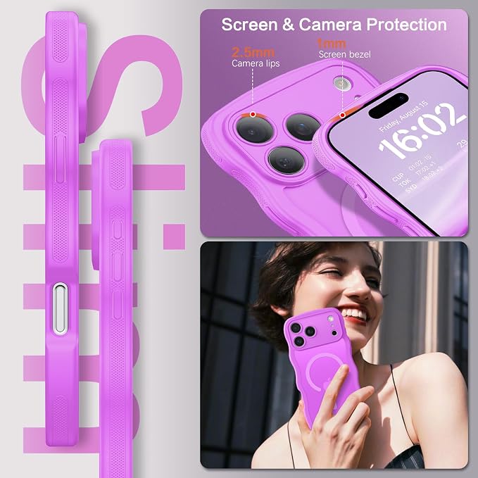 BENTOBEN Magnetic for iPhone 17 Pro Case, Cute Wavy Full Camera Protection [Compatible with MagSafe] Matte Anti-Slip Bumper Women Girls Boys Protective Cover for 17 Pro 6.3", Berry Purple - Image 2