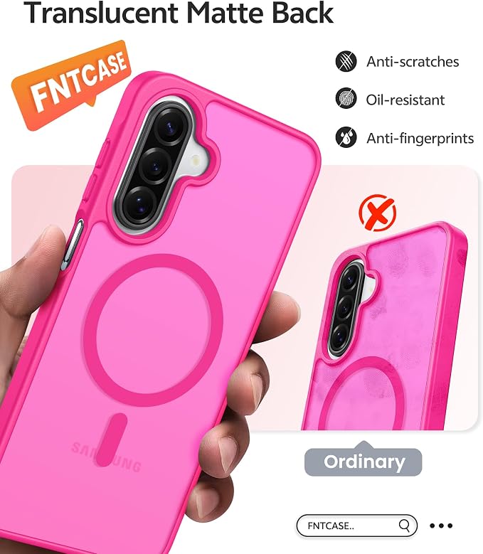 FNTCASE for Galaxy A17/A16 5G Phone Case, Fit for Magsafe, Screen Protector | Translucent Matte, 14FT Military Grade Drop Protection, Slim Shockproof Protective, for Samsung A 17 A 16 Cover, Hot Pink - Image 6