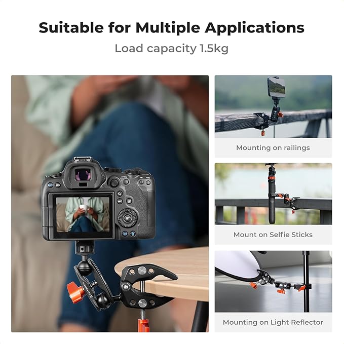 K&F CONCEPT Double Super Clamp Camera Mount with 1/4" Threads Metal Clamp | for Chair, Pole, Tripod, Desk, Flag, Umbrella, Motorcycle Mount, MS25 - Image 2