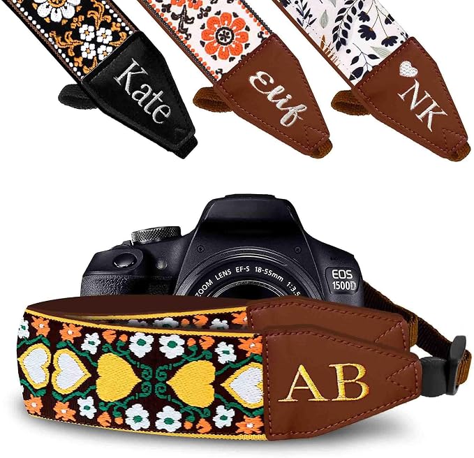 Art Tribute Camera Strap Personalized With Name - Shoulder, Crossbody & Neck Camera Strap for Photographers, Fits All Cameras, Canon Nikon Sony Fujifilm, Padded Strap W/Quick Release & Leather Ends by ArtTribute