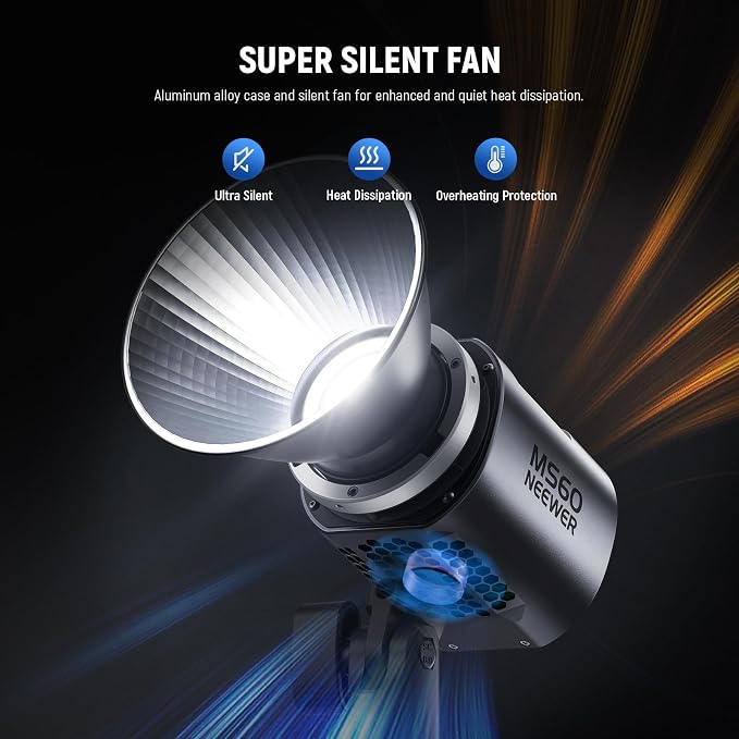 NEEWER MS60 LED Video Light with 2.4G/APP Control, 65W 5600K Daylight Mini COB Continuous Output Lighting, 40000lux/1m, CRI 97+/TLCI 98+, 9 Scenes, 0-100% PWM Dimming, Bowens Mount Adapter - Image 8