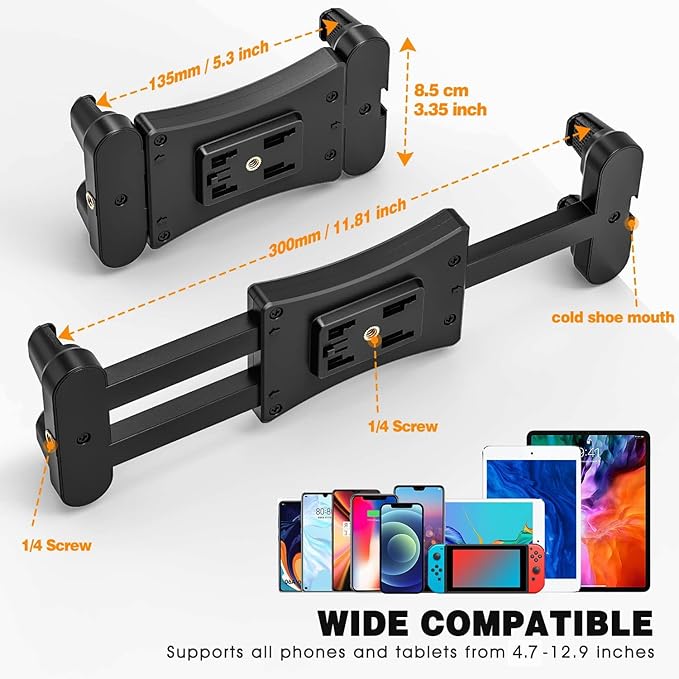 Tablet Tripod Mount Adapter with Ball Head, Holder for 4.7-12.9 Inch Tablets, Compatible with iPad Pro, Air, Mini, Selfie Stick, Monopod - Image 3