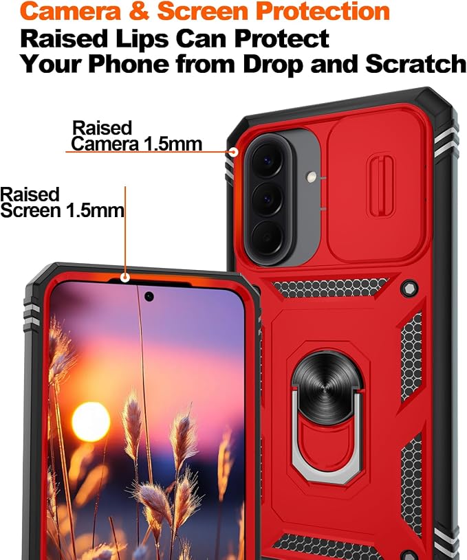 Gritup for Galaxy A57 5G Phone Case: Samsung A57 5G Case with 2*Screen Protector, Magnetic Stand & Slide Camera Cover, Shock Proof Military-Grade para Galaxy A 57 Phone Cover, Red+Black - Image 4