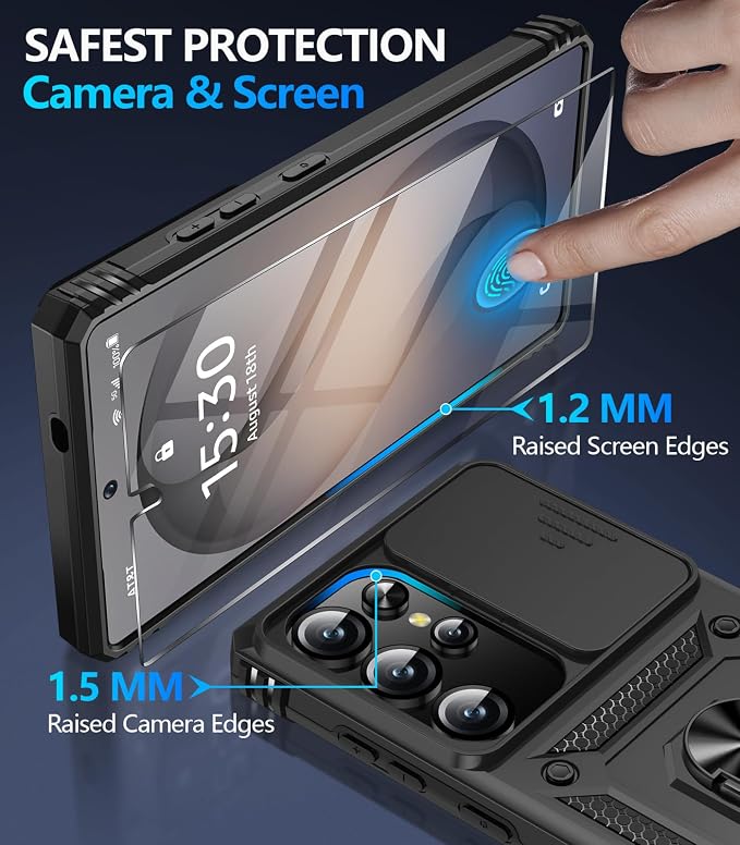 Taisairu for Samsung Galaxy S26 Ultra Case with Screen Protector & Slide Camera Lens Cover, Built-in Magnetic Ring Stand Shockproof Protective Phone Case for Samsung S26 Ultra Case (Black) - Image 7