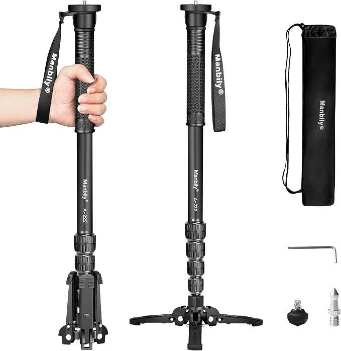 Monopods for Cameras with Feet, 5 Sections, 67'', Max Load 15.43lb, Camera Monopod Extendable Portable Travel Aluminum for DSLR Canon Nikon Sony Video Camcorder (A-222 Grey) by Manbily