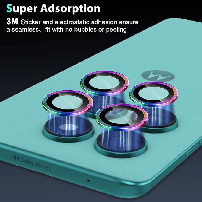 2 Set for Motorola Edge 2025 Camera Lens Protector, 9H Tempered Glass Camera Cover Protector Metal Ring Decoration Accessories (Color) - Image 4
