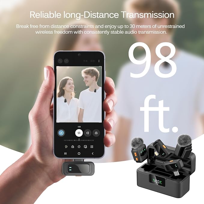 Ai Mini Mic Wireless Lavalier Microphone System (2TX+2RX+Case), Magnetic & Clip-On Microphone for iPhone, Android, Vlogging, Studio-Quality Sound, 48H Battery, Ai Noise Cancelling (Black) - Image 5