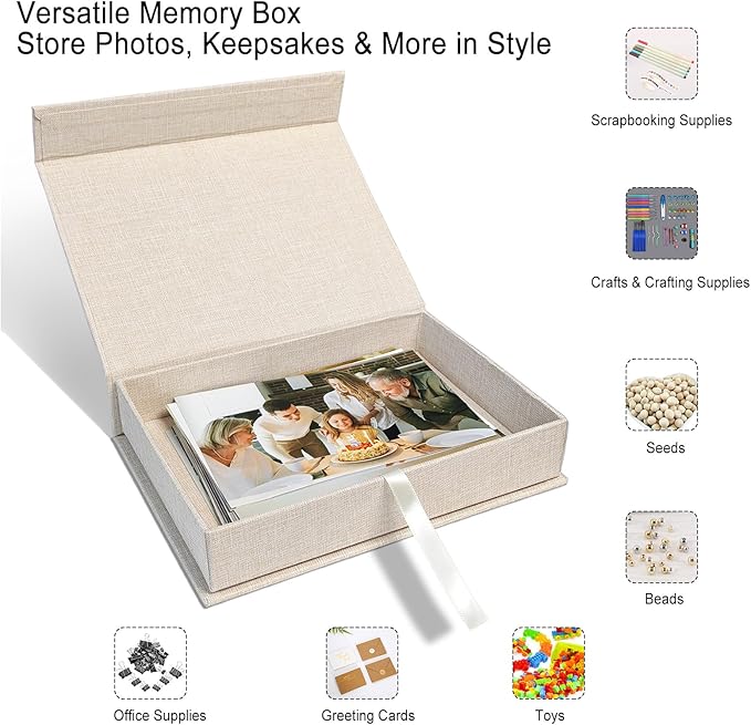 8x10" Archival Photo Storage Box with Lid – Stackable Memory Keepsake Organizer for Photos, Certificates, Jewelry & Scrapbooking Supplies, Photo Cases and Postcard Keeper Storage Container Box Beige - Image 2