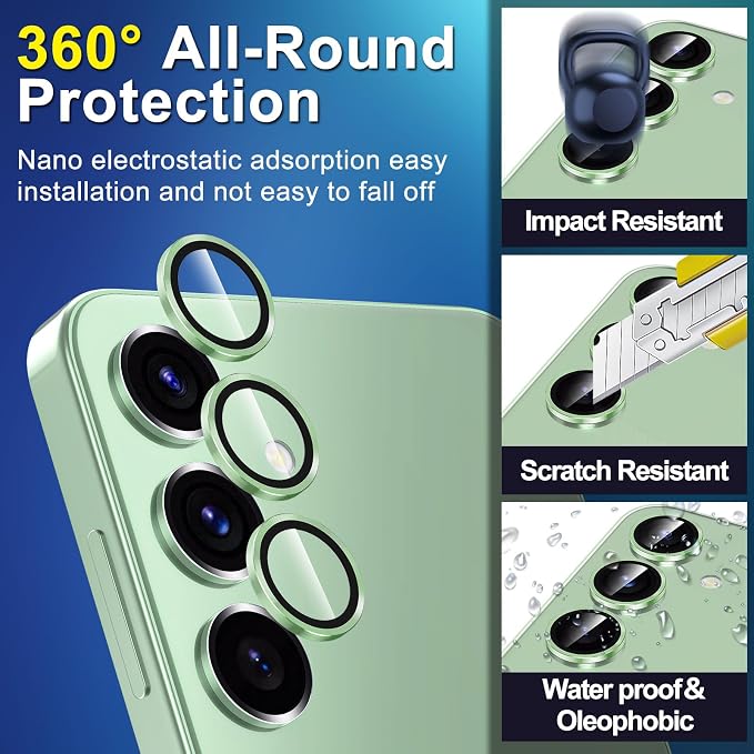 for Samsung Galaxy S25 Camera Lens Protector, Individual Metal Ring Tempered Glass Lens Cover, [Strong Adsorption] Scratch Resistant Ultra-Thin HD Clear Lens Cover, 1 Set-Light Green - Image 3
