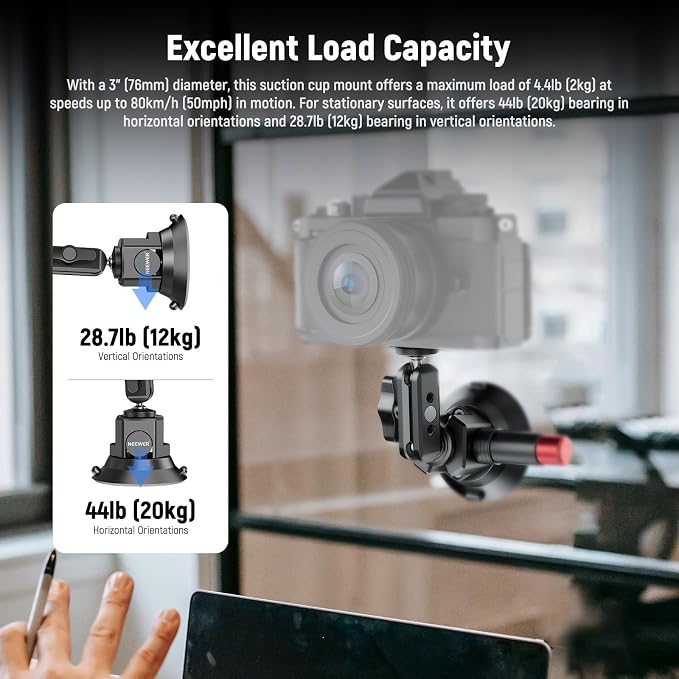 NEEWER 3" Suction Cup Camera Mount Bracket with Ball Head Magic Arm, CA104 | 1/4" ARRI Holes, Quick Release Car Mount, Phone Holder, Action Camera Adapter, Compatible with iPhone DJI Insta360 - Image 3