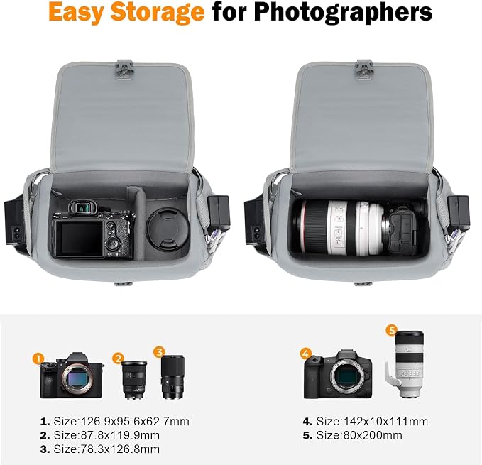 CADeN Camera Bag Case Shoulder Crossbody Bag Compatible for Nikon, Canon, Sony, DSLR SLR Mirrorless Cameras and Lenses (1.0 Grey, Small) - Image 3