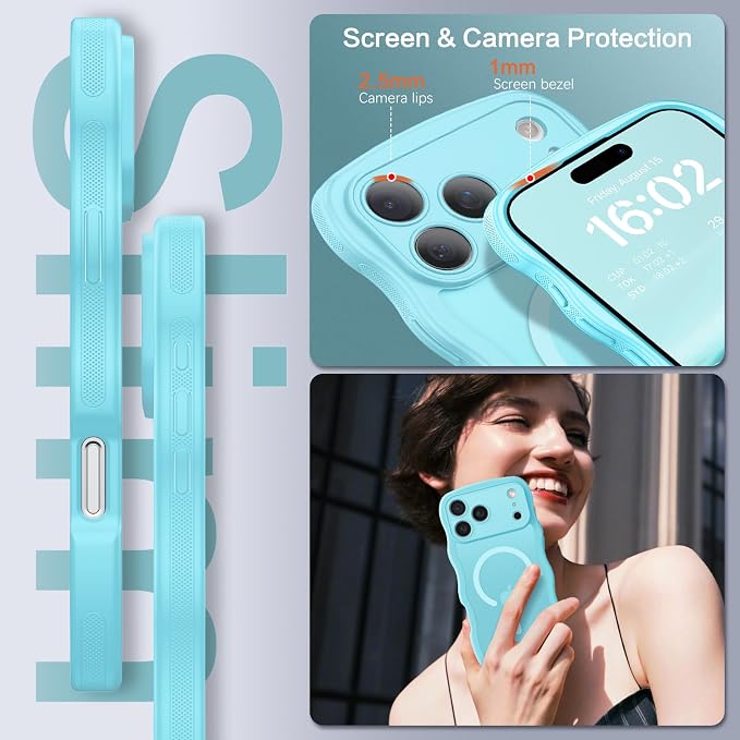 BENTOBEN Magnetic for iPhone 17 Pro Case, Cute Wavy Full Camera Protection [Compatible with MagSafe] Matte Anti-Slip Bumper Women Girls Boys Protective Cover for 17 Pro 6.3", Sky Blue - Image 2
