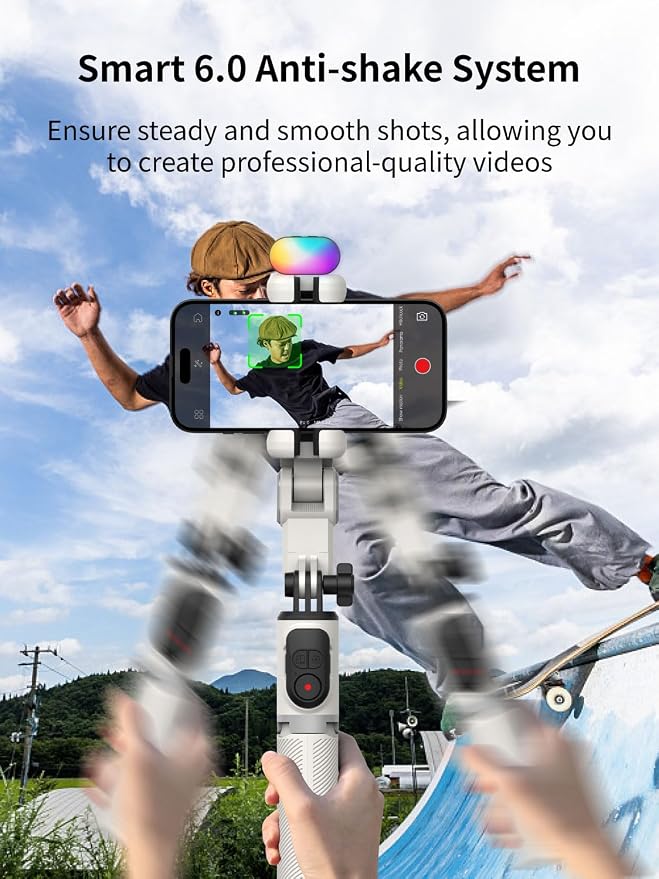 AOCHUAN Gimbal Stabilizer for iPhone, Sefie Stick with Auto Face Tracking | Tripod with Auto Face Tracking for TIK Tok YouTube Video Recording, 4 in 1 Gimbal Stabilizer with 360° Rotation-M1 Pro White - Image 3