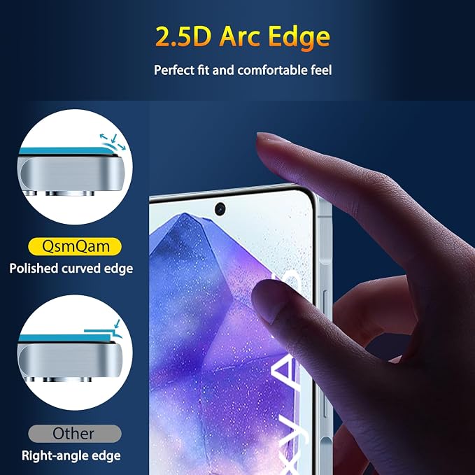 QsmQam 3 Pack Screen Protector for Samsung Galaxy A55 + 3 Pack Camera Lens Protector, Ultra HD Tempered Glass, 9H Hardness, Anti Scratch, Easy Installation - Case Friendly - Image 4