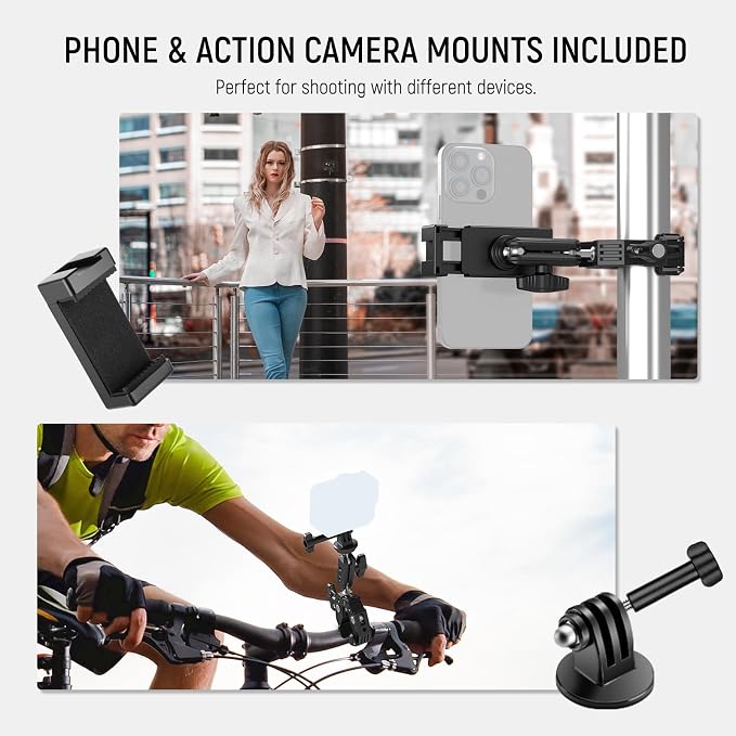 NEEWER Super Clamp with 3" Dual Ballhead Magic Arm, Cold Shoe, 1/4" Threads, Phone/Action Camera Mount Adapter for Desk Tripod Tube Crossbar Gimbal Rods Compatible with SmallRig GoPro DJI, ST83 - Image 7