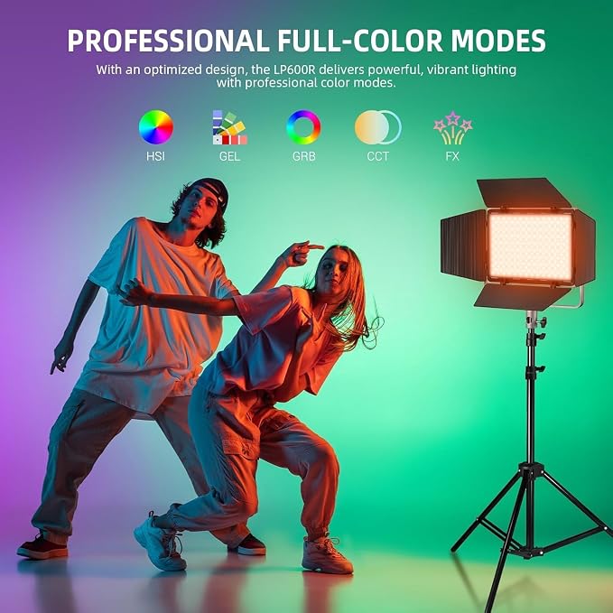 Godox LP600R RGB LED Video Light with Barndoor, 60W 1800K-10000K 9270Lux LED Panel Light with 14 FX Effects APP Control CRI/TLCI 96+ Dimmable 0-100% Studio Soft Light for Photography - Image 3