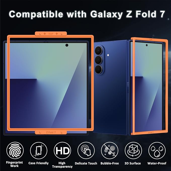 9 Pack for Samsung Galaxy Z Fold 7 Screen Protector, 3 Pac Inside Soft Film + 3 Pcs Front Tempered Glass + 3 Pcs Camera Protectors, Bubble-Free, HD Screen Protector for Galaxy Z Fold 7 5G - Image 8