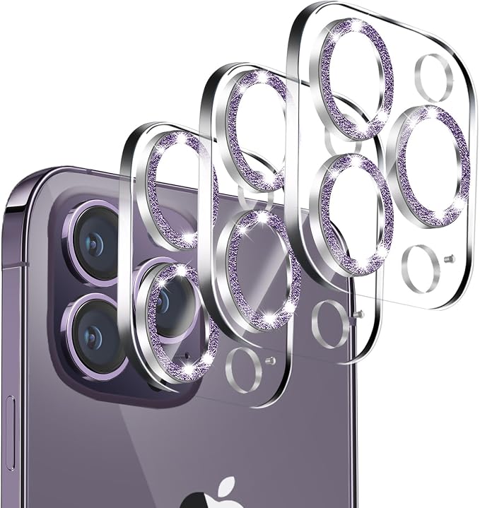 【3 Pack】Dengduoduo Tempered Glass Camera Lens Protector for iPhone 14 Pro 6.1" & iPhone 14 Pro Max 6.7", Glitter Bling Diamond, Ultra HD, 9H Hardness, Anti-Scratch, Case Friendly, Easy to Install [No by Dengduoduo