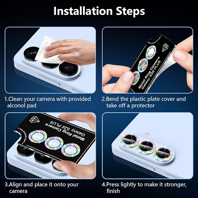 for Samsung Galaxy S26 Plus Camera Lens Protector, Individual Metal Ring Tempered Glass Lens Cover, [Strong Adsorption] Scratch Resistant Ultra-Thin HD Clear Lens Cover,1 Set-Colorful Sparkly - Image 7