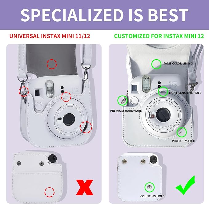 CAIYOULE Camera Case for Fujifilm Instax Mini 12 Instant Film Camera | Protective Camera Case, Camera Crossbody Bag for Fuji Mini 12 with Photo Album, Adjustable Shoulder Strap, Clay White - Image 5