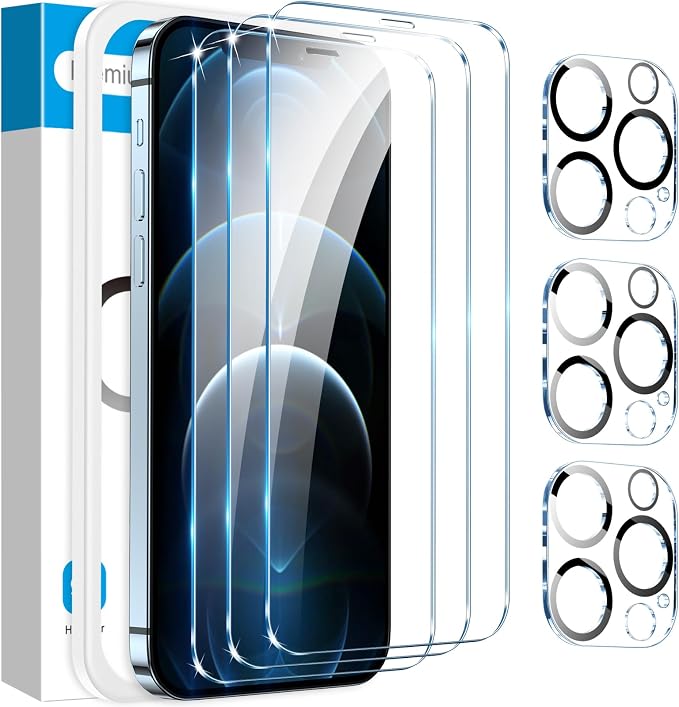 Fotbor [3+3 Pack for iPhone 12 Pro Max Screen Protector with Camera Lens Protector, Tempered Glass Shatterproof Easy Installation Frame, HD Clear Full Coverage iPhone 12 Pro Max Accessories 6.7 Inch by Fotbor