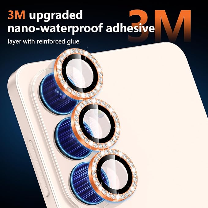 for Samsung Galaxy S26 Plus Camera Lens Protector, Individual Metal Ring Tempered Glass Lens Cover, [Strong Adsorption] Scratch Resistant Ultra-Thin HD Clear Lens Cover, 1 Set-Orange Diamond - Image 4