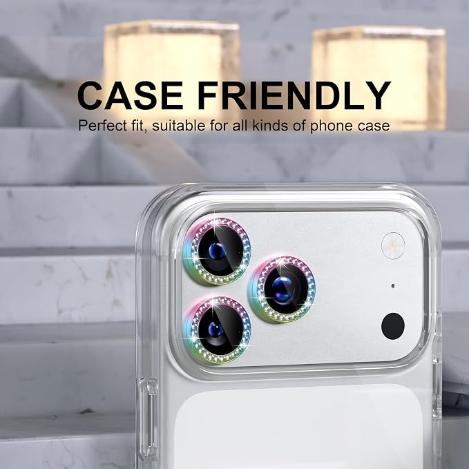 Choiche for iPhone 17 Pro/iPhone 17 Pro Max Camera Lens Protector | Ultra HD, Bling 9H Tempered Glass Camera Cover Screen Protector Metal Ring Decoration Accessories (Diamond-Colorful) - Image 4