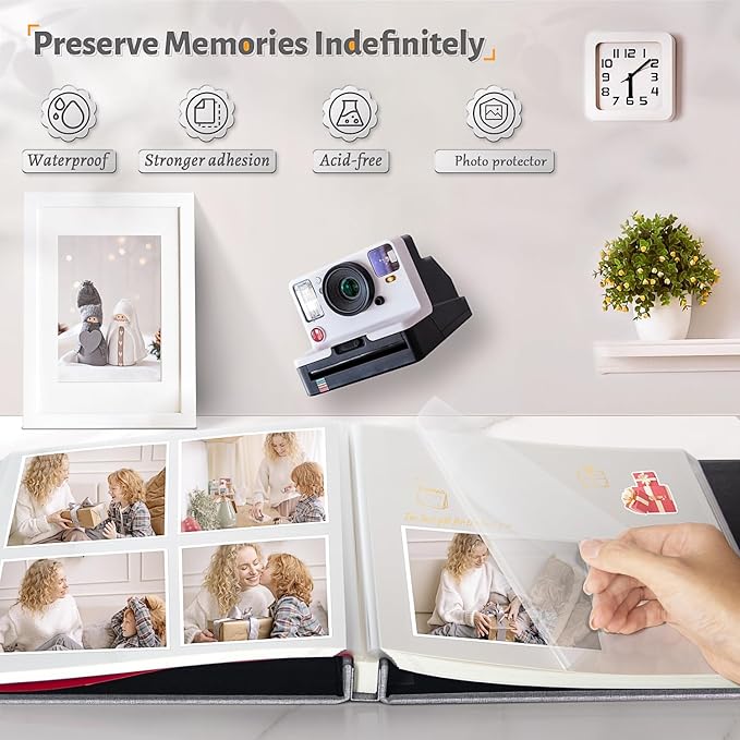 Artfeel Photo Album Self Adhesive Scrapbook,Large Photo Book for 4x6,5x7,8x10 Pictures,DIY Album for Baby Wedding Family Travel Birthday,with Metallic Pen and Scraper - Image 2