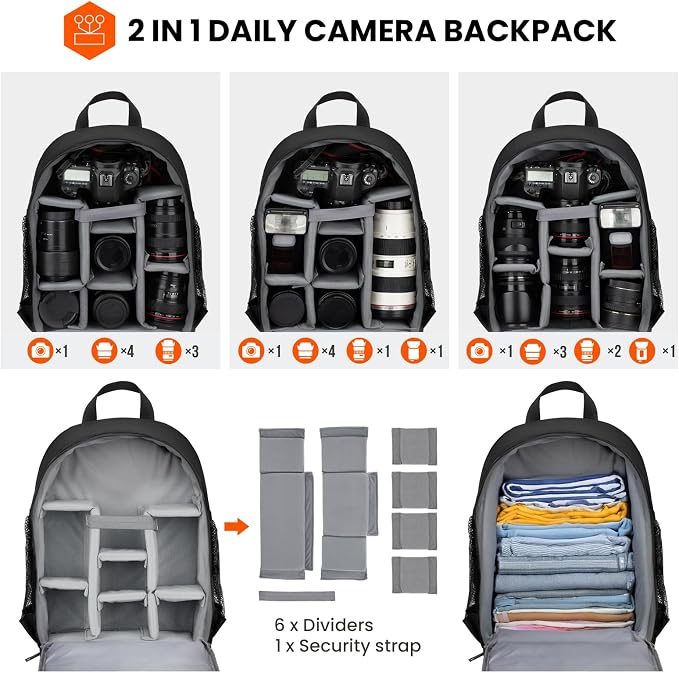 TARION Small Camera Backpack for Photographers Compact 12L Black TB-S | 14 Inch Laptop Compartment, Rain Cover, Bottom Tripod Holder, for DSLR Mirrorless Cameras, Everyday Shooting Bag - Image 3