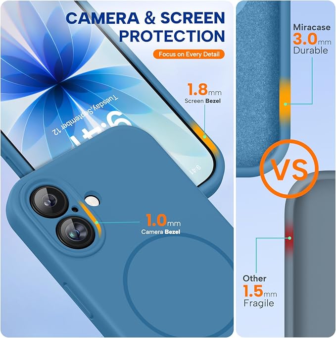 Miracase Silicone & Magnetic for iPhone 17 Case, Capri Blue | Compatible with MagSafe, Silicone Camera Control Cover, Soft Microfiber Lining, Shockproof Drop Protection Phone Case for 17 - Image 4