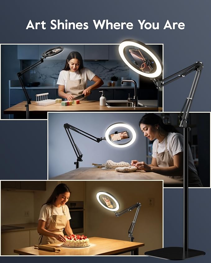 LUXSURE Ring Light Tripod for iPhone with Light, Overhead Phone Mount with Phone Holder, Adjustable Ring Light with Stand and iPhone Tripod for Video Recording,Cooking,Painting,TikTok,YouTube - Image 6