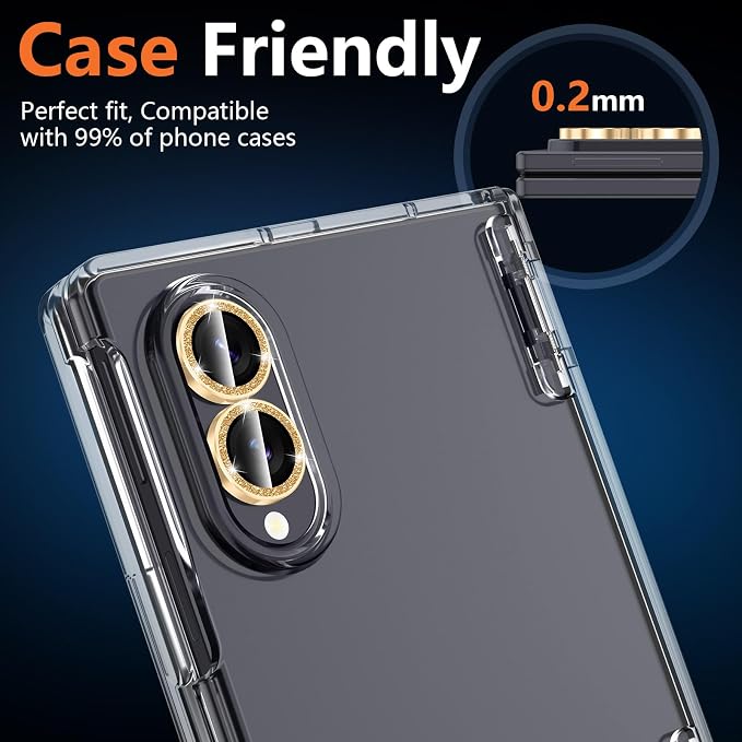 for Samsung Galaxy Z Fold 8 Camera Lens Protector, Individual Metal Ring Tempered Glass Lens Cover, [Strong Adsorption] Scratch Resistant Ultra-Thin HD Clear Lens Cover,1 Set-Gold Sparkly - Image 6