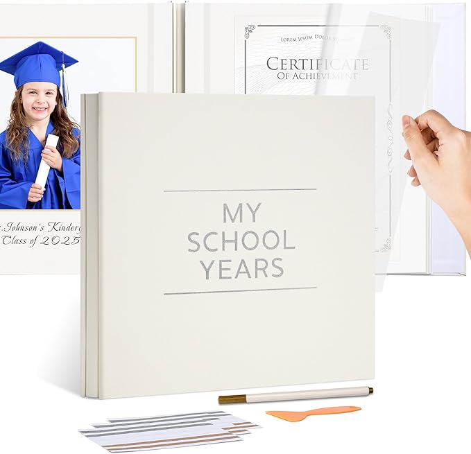 Large School Photo Album 12x12In Self Adhesive 60 Pages Beige | Linen cover, Marker, Corner stickers, School picture album, Kids keepsake by Hiwhy