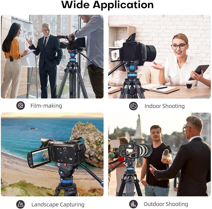 SIRUI AM-25S Video Tripod 74.8", Fluid Head, Quick Release, Max Load 22lb | 360° Pan, +90°/-75° Tilt, Aluminum Alloy, Camcorder, DSLR, Mirrorless Camera, Video Recording, Stable Support - Image 10