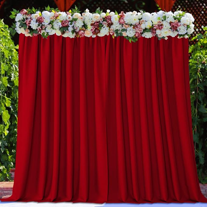 Joydeco 10x10ft Red Christmas Backdrop Curtain for Parties, Wrinkle Free Red Christmas Curtains Photo Backdrop for Wedding, Birthday Party Graduation Baby Shower Photography(5ft x 10ft, 2 Panels) - Image 3