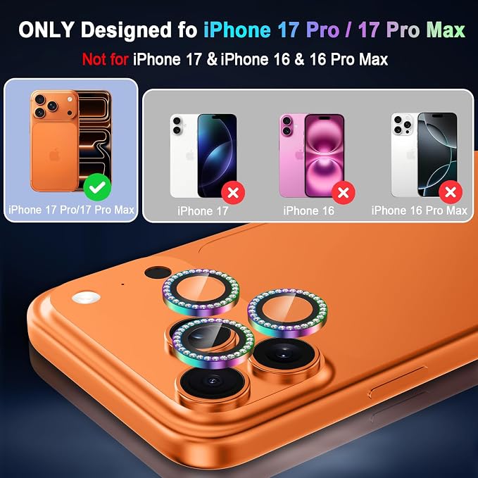 Meshine for iPhone 17 Pro/17 Pro Max Camera Lens Protector,Scratch Proof,Strong Adsorption,9H Hardness with Metal Ring Camera Cover,Ultra Thin Case Friendly, Accessories Lens Protector,Shiny Orange - Image 2