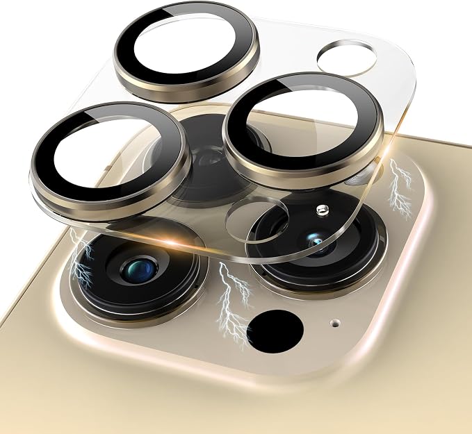 Compatible for iPhone 15 Pro/iPhone 15 Pro Max Camera Lens Protector, Clear Acrylic Plus Aluminium Alloy Ring 9H Tempered Glass Screen Camera Cover, Gold by KANOSAN