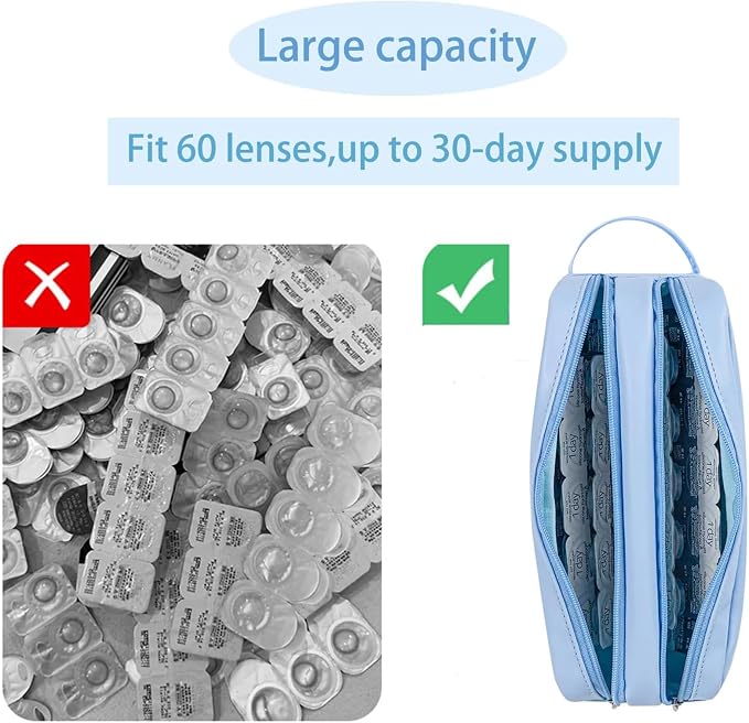 Daily Contact Lens Organizer case,Portable Storage Case for Disposable Daily Contact Lenses, Travel Storage Case with Clearly Labeled R & L, Storage up to 60 lenses (Blue) - Image 5