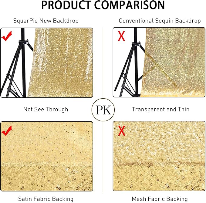 SquarePie 20x10ft Gold Sequin Backdrop, High Density Non-Transparent Glitter Curtain for Photography, Birthday, Wedding Party Decorations, Thick Solid Background with 4" Rod Pocket, 1 Panel - Image 5
