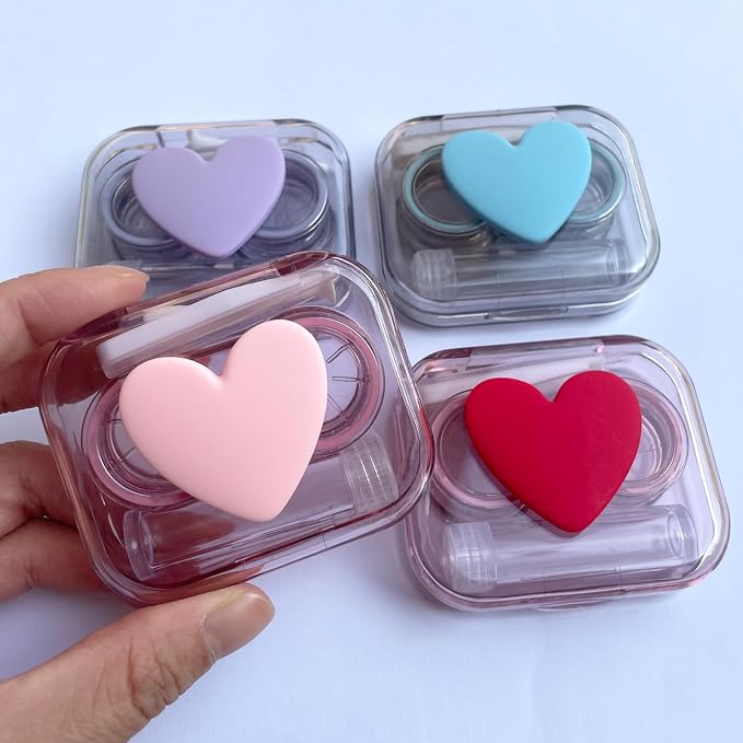 Contact Lens Case, Travel Size Flip Top Cute Contact Lenses Applicator Remover Tool Kit with Solution Bottle for Daily Outdoor Heart (4 Pack) - Image 7