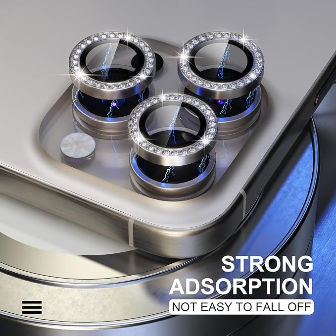 Choiche for iPhone 15 Pro/iPhone 15 Pro Max Camera Lens Protector | Ultra HD, Bling 9H Tempered Glass Camera Cover Screen Protector Metal Ring Decoration Accessories (Diamond-Titanium Natural) - Image 6