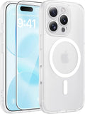 FNTCASE for iPhone 16 Pro Max Case, Fit for Magsafe, Glass Screen Protector | Full Camera Protection, Translucent Matte, 14FT Military Grade Drop Proof, Shockproof Protective Phone Cover, White by FNTCASE